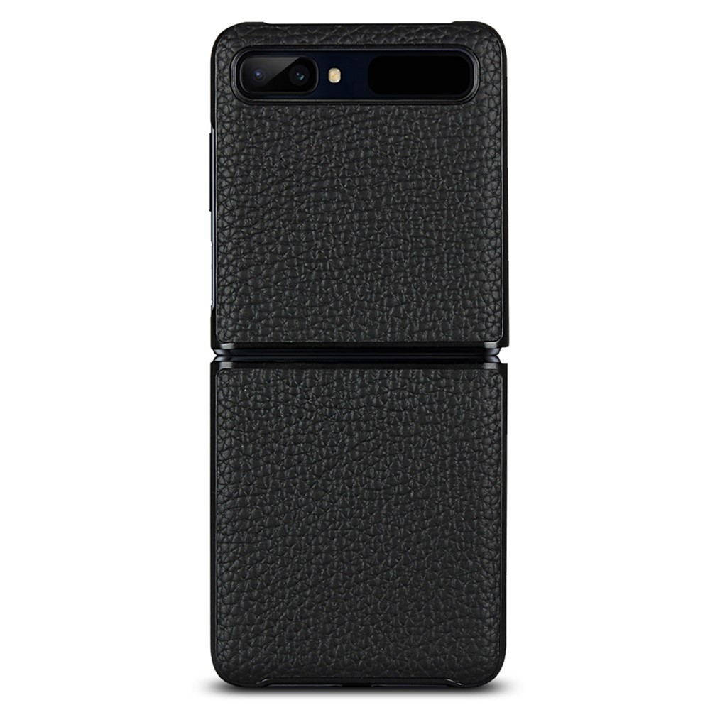 For Samsung Galaxy Z Flip Litchi Texture Genuine Leather + TPU Shockproof Folding Anti-Drop Phone Case - Black-3