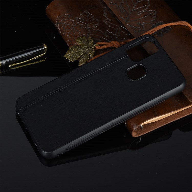 PU Leather Coated PC + TPU Cell Phone Case for Samsung Galaxy M31 - Black-9