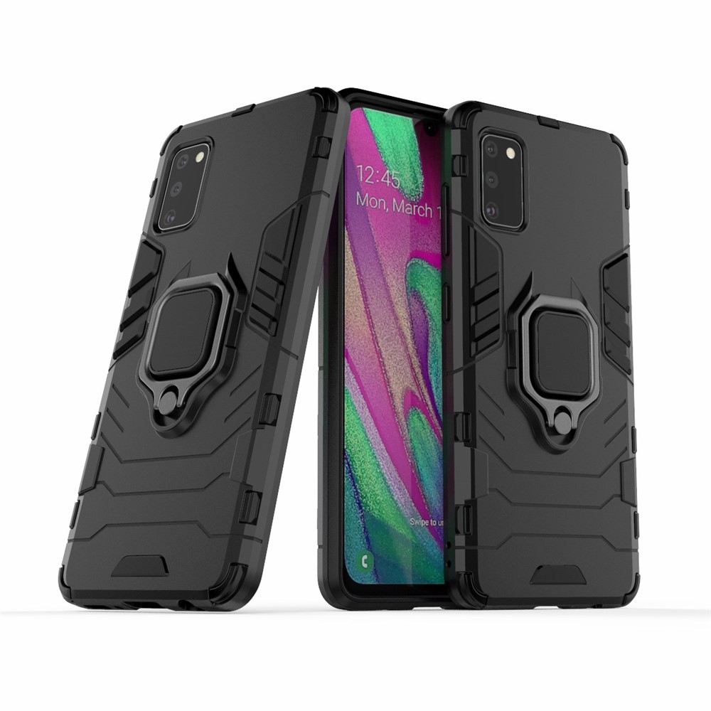 Finger Ring Holder Kickstand PC + TPU Shell Cover for Samsung Galaxy A41 (Global Version) - Black-1
