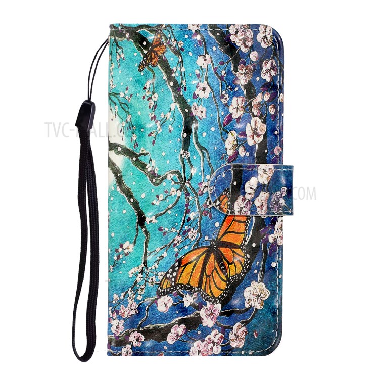 Light Spot Decor Patterned PU Leather Wallet Case Phone Covering for Samsung Galaxy S20 Ultra - Butterfly and Flower Tree-1