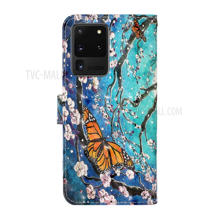 Light Spot Decor Patterned PU Leather Wallet Case Phone Covering for Samsung Galaxy S20 Ultra - Butterfly and Flower Tree-2