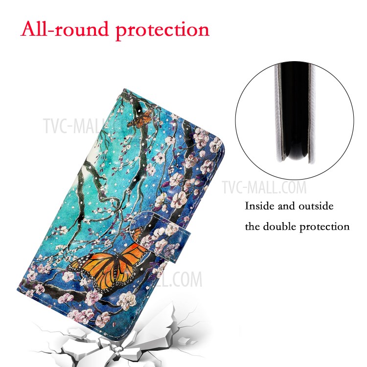 Light Spot Decor Patterned PU Leather Wallet Case Phone Covering for Samsung Galaxy S20 Ultra - Butterfly and Flower Tree-6