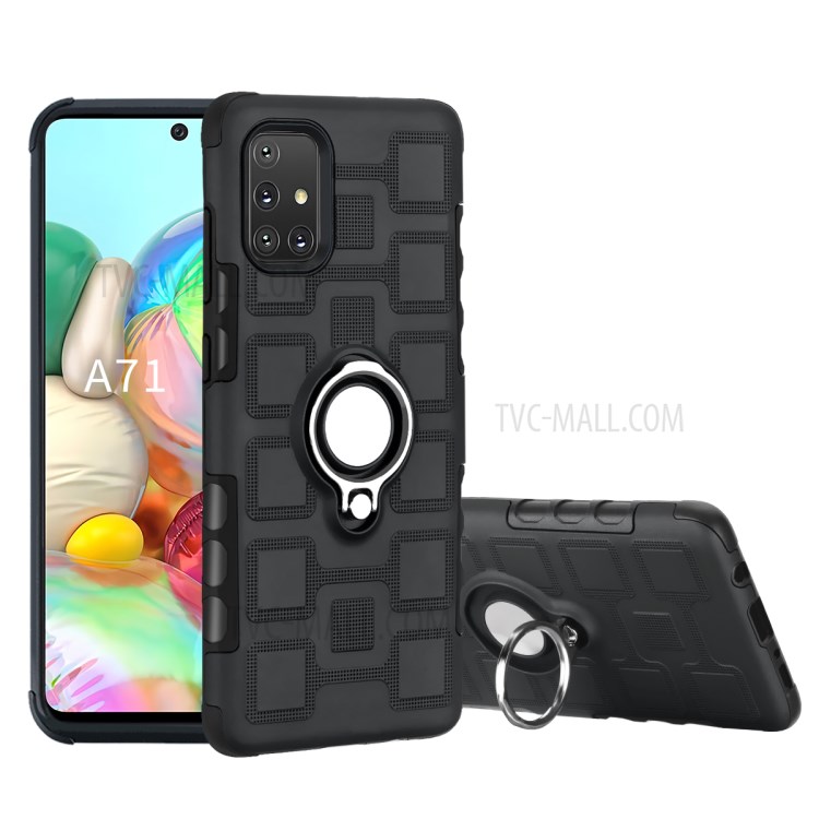 TPU PC Hybrid Case with Magnetic Car Mount Ring Holder for Samsung Galaxy A71 SM-A715 - Black-1