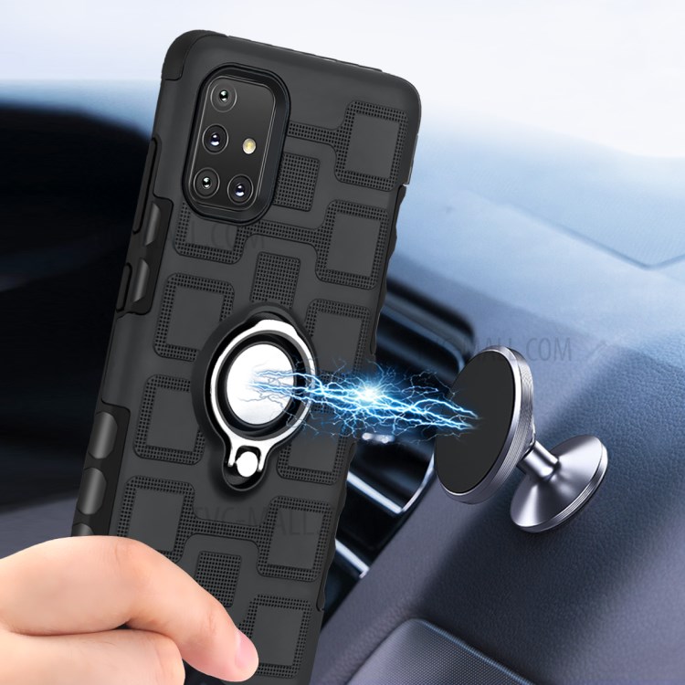 TPU PC Hybrid Case with Magnetic Car Mount Ring Holder for Samsung Galaxy A71 SM-A715 - Black-6