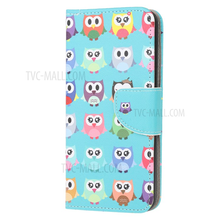 Pattern Printing Cross Texture Leather Wallet Case for Samsung Galaxy A51 5G - Multiple Owls-2