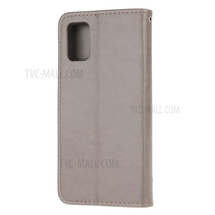 Imprint Butterfly Flower Wallet Leather Cell Phone Case for Samsung Galaxy A51 5G - Grey-3