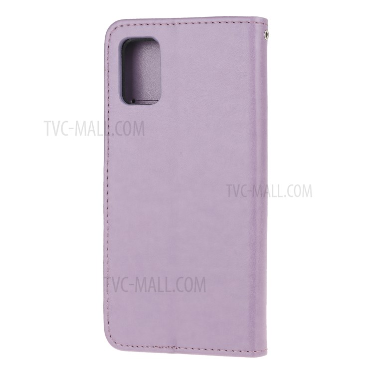 Imprint Butterfly Flower Wallet Leather Cell Phone Case for Samsung Galaxy A51 5G - Purple-3