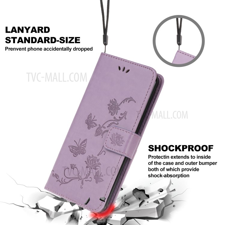 Imprint Butterfly Flower Wallet Leather Cell Phone Case for Samsung Galaxy A51 5G - Purple-6