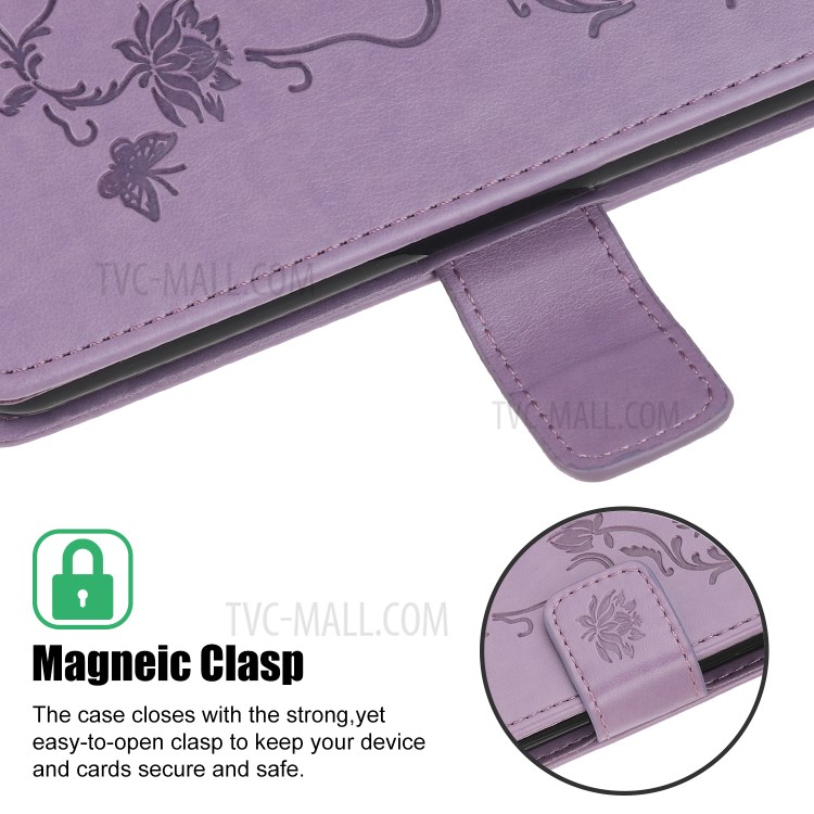 Imprint Butterfly Flower Wallet Leather Cell Phone Case for Samsung Galaxy A51 5G - Purple-7