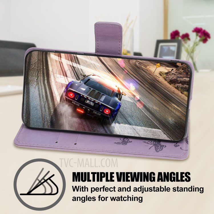 Imprint Butterfly Flower Wallet Leather Cell Phone Case for Samsung Galaxy A51 5G - Purple-8