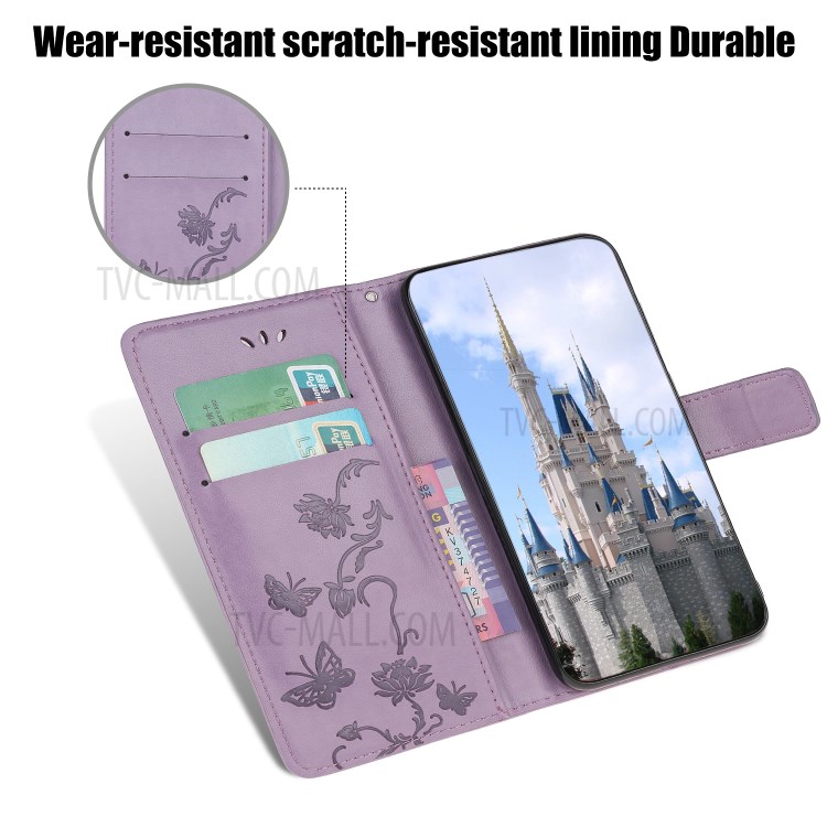 Imprint Butterfly Flower Wallet Leather Cell Phone Case for Samsung Galaxy A51 5G - Purple-9