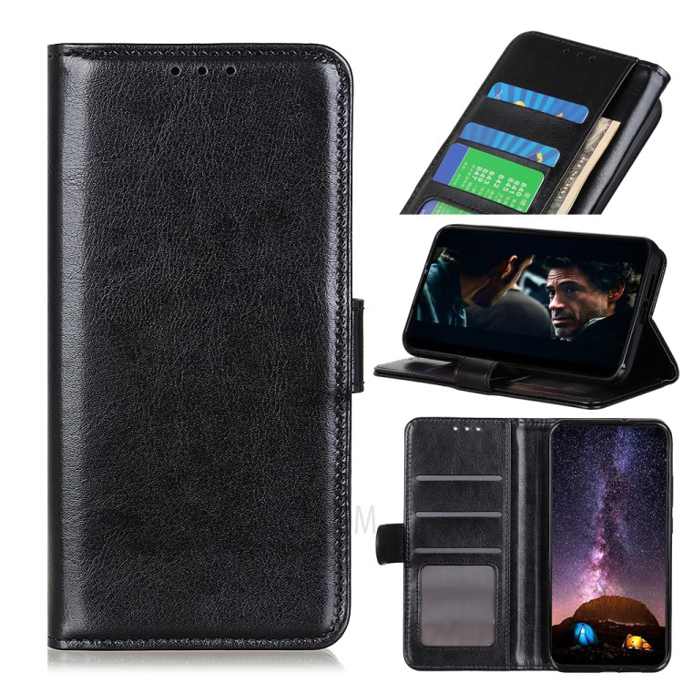 Crazy Horse Leather Shell with Wallet Stand for Samsung Galaxy M11 - Black-1