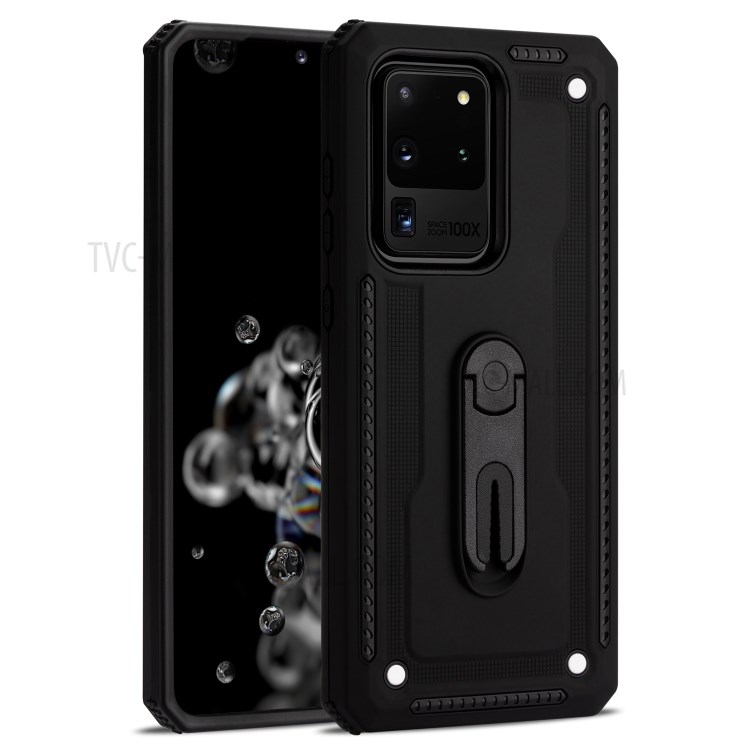 PC + TPU Hybrid Case with Air Outlet Clip Kickstand for Samsung Galaxy S20 Ultra - Black-2