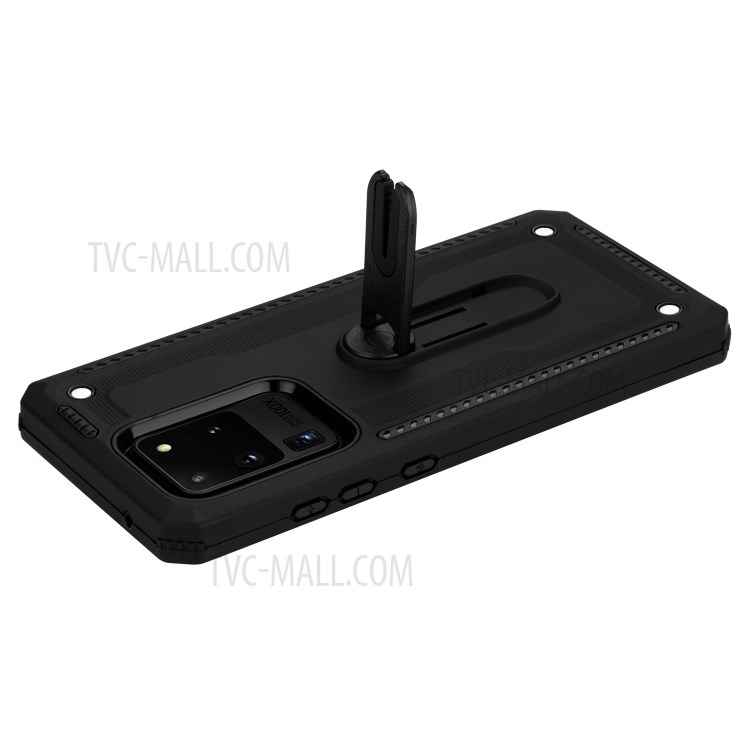 PC + TPU Hybrid Case with Air Outlet Clip Kickstand for Samsung Galaxy S20 Ultra - Black-8