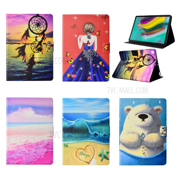 Pattern Printing PU Leather Card Holder Case for Samsung Galaxy Tab S6 Lite P610 P615 - Sunset Dream Catcher-10