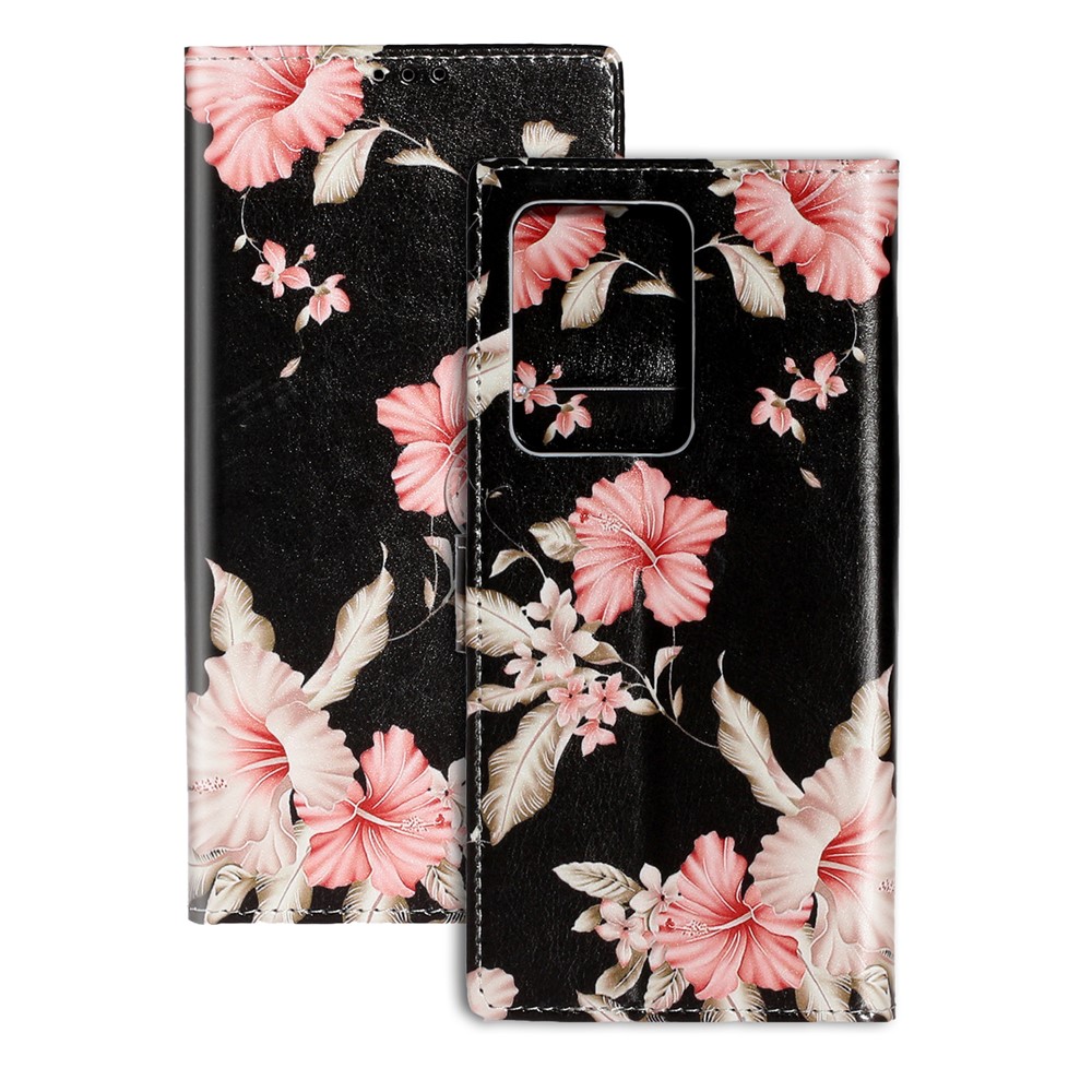 Musterdruck Magnetischer Leder Brieftaschenabdeckungshülle Für Samsung Galaxy S20 Plus/S20 Plus 5G - Pinke Blume