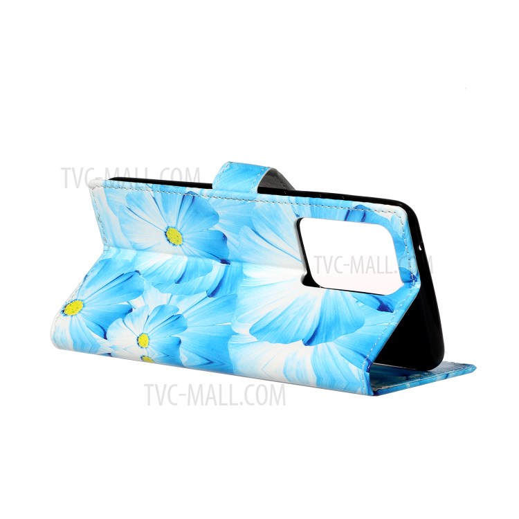 Pattern Printing Magnetic Leather Wallet Cover Phone Case for Samsung Galaxy S20 Plus/S20 Plus 5G - Blue Flower-5