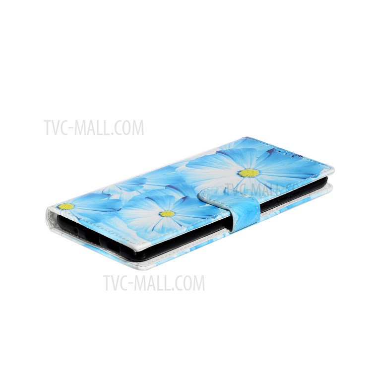 Pattern Printing Magnetic Leather Wallet Cover Phone Case for Samsung Galaxy S20 Plus/S20 Plus 5G - Blue Flower-6
