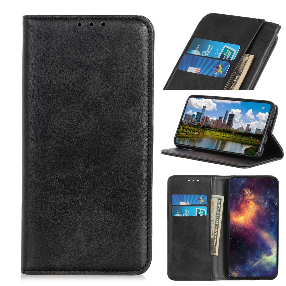 Auto-absorbed Wallet Split Leather Stand Phone Case for Samsung Galaxy A51 SM-A515 - Black-1