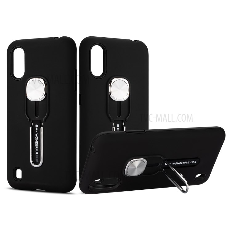 TPU + PC Hybrid Finger Grip Kickstand Case for Samsung Galaxy A01 - Black-1