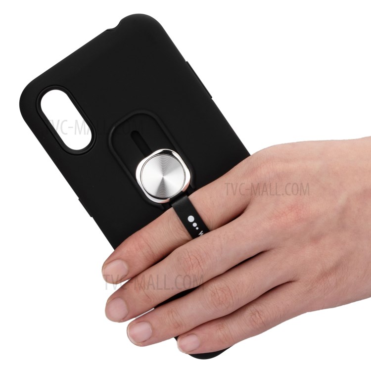 TPU + PC Hybrid Fingergriff Ständer Für Samsung-Galaxie A01 - Schwarz-2