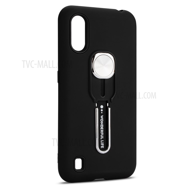 TPU + PC Hybrid Finger Grip Kickstand Case for Samsung Galaxy A01 - Black-3