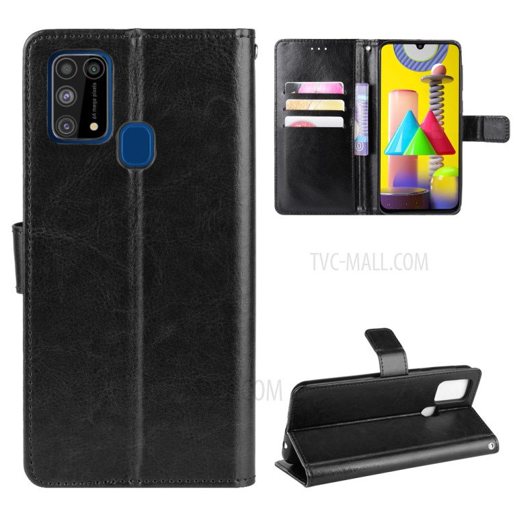 Crazy Horse Skin Leather Unique Case for Samsung Galaxy M31 - Black-1