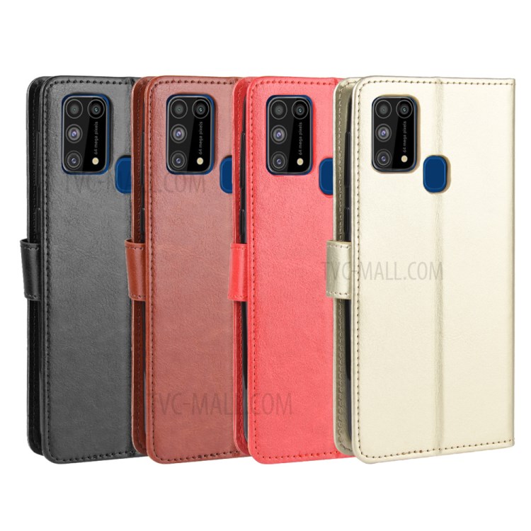 Crazy Horse Skin Leather Unique Case for Samsung Galaxy M31 - Black-10