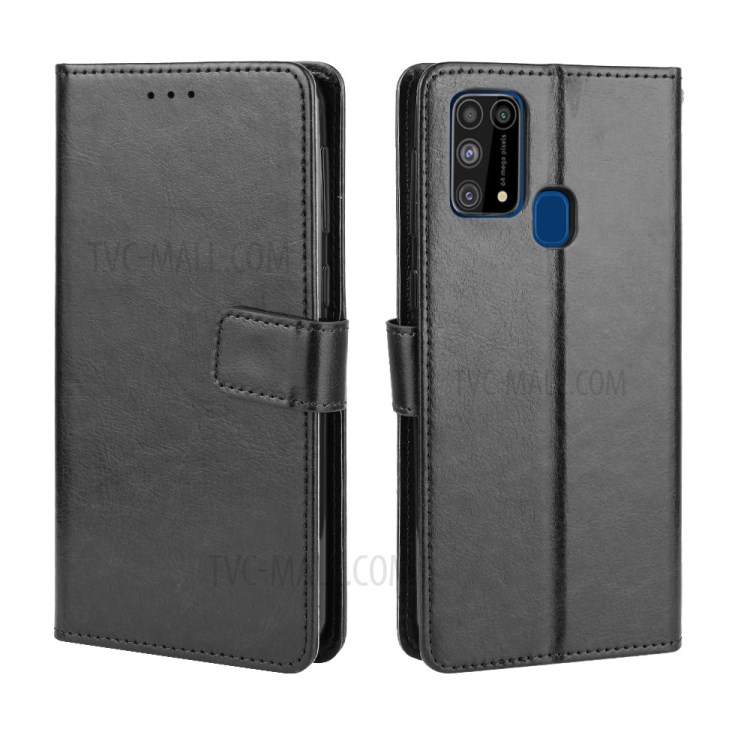 Crazy Horse Skin Leather Unique Case for Samsung Galaxy M31 - Black-2