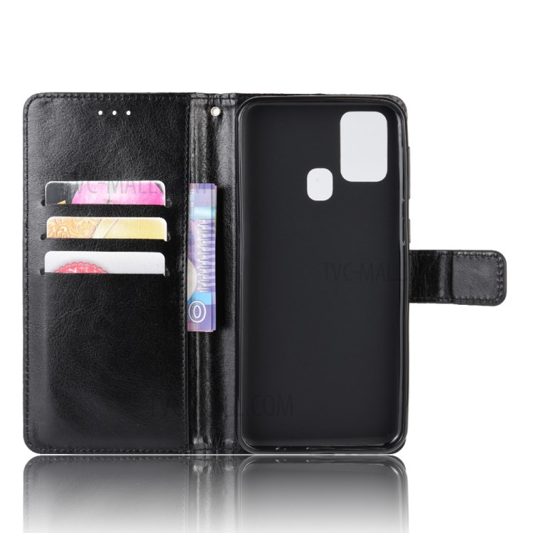 Crazy Horse Skin Leather Unique Case for Samsung Galaxy M31 - Black-4