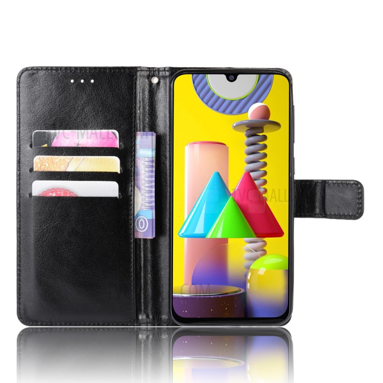 Crazy Horse Skin Leather Unique Case for Samsung Galaxy M31 - Black-5