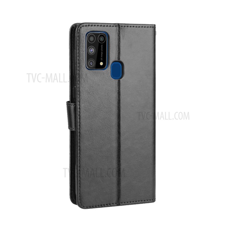 Crazy Horse Skin Leather Unique Case for Samsung Galaxy M31 - Black-7