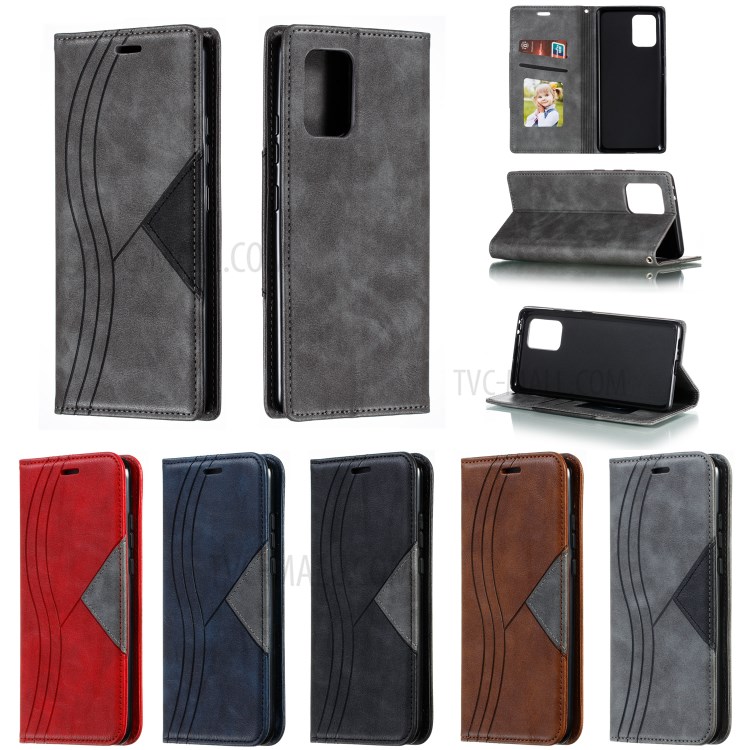 Splicing Auto-absorbed Leather Card Holder Mobile Phone Case for Samsung Galaxy A91/S10 Lite - Grey-12