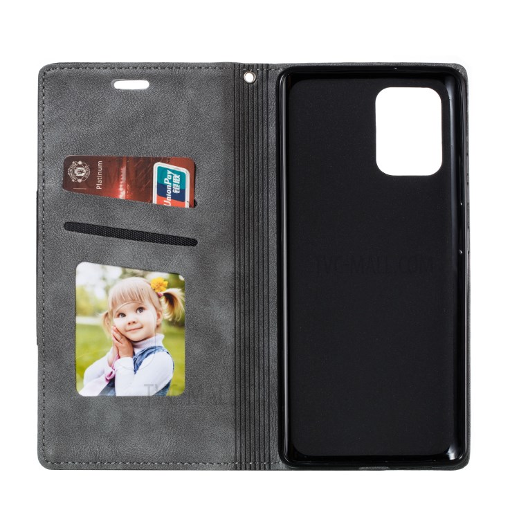 Splicing Auto-absorbed Leather Card Holder Mobile Phone Case for Samsung Galaxy A91/S10 Lite - Grey-6