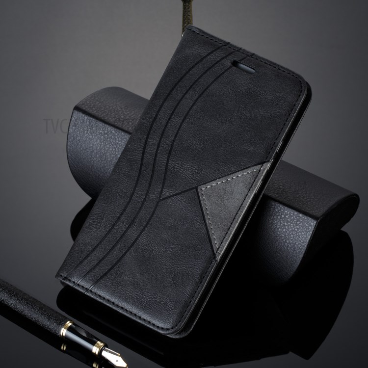 Splicing Auto-absorbed Leather Card Holder Shell Case for Samsung Galaxy A81/Note 10 Lite - Black-11