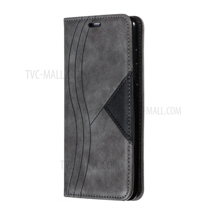 Auto-absorbed Splicing Leather Stand Shell with Card Slots for Samsung Galaxy S20 - Grey-3