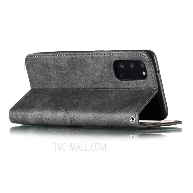 Auto-absorbed Splicing Leather Stand Shell with Card Slots for Samsung Galaxy S20 - Grey-7