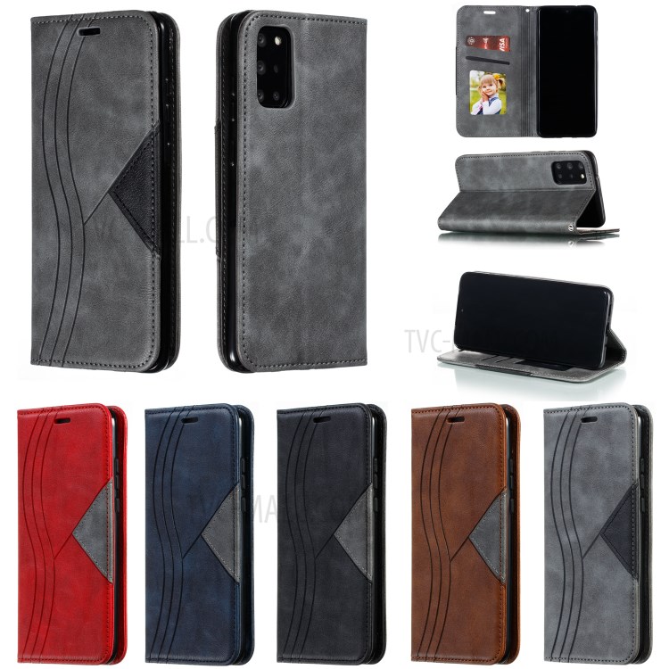 Auto-absorbed Splicing Leather Card Holder Case for Samsung Galaxy S20 Plus - Grey-12