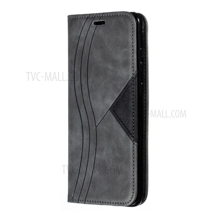 Auto-absorbed Splicing Leather Card Holder Case for Samsung Galaxy S20 Plus - Grey-3