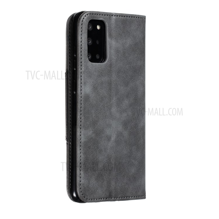 Auto-absorbed Splicing Leather Card Holder Case for Samsung Galaxy S20 Plus - Grey-4