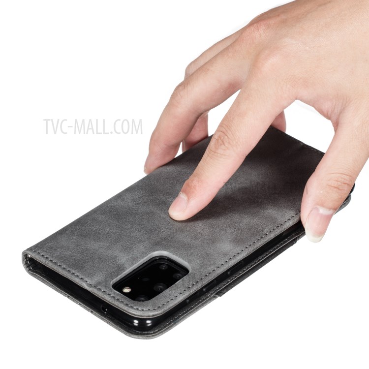 Auto-absorbed Splicing Leather Card Holder Case for Samsung Galaxy S20 Plus - Grey-9