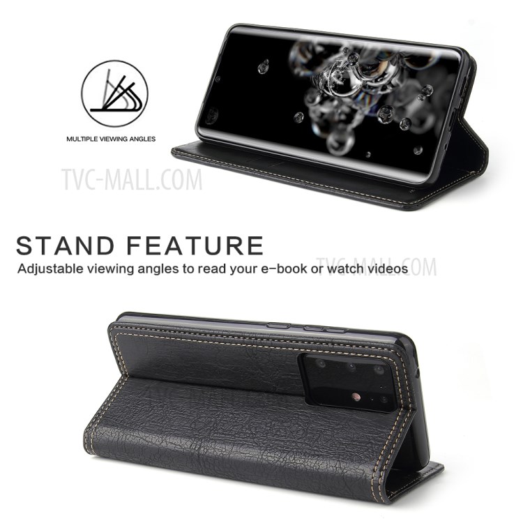 Auto-absorbed Leather Wallet Stand Case for Samsung Galaxy S20 Plus - Black-4