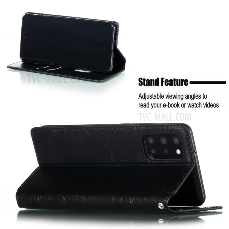 Crazy Horse Skin Leather Strong Magnetic Suction Case for Samsung Galaxy S20 Plus - Black-8