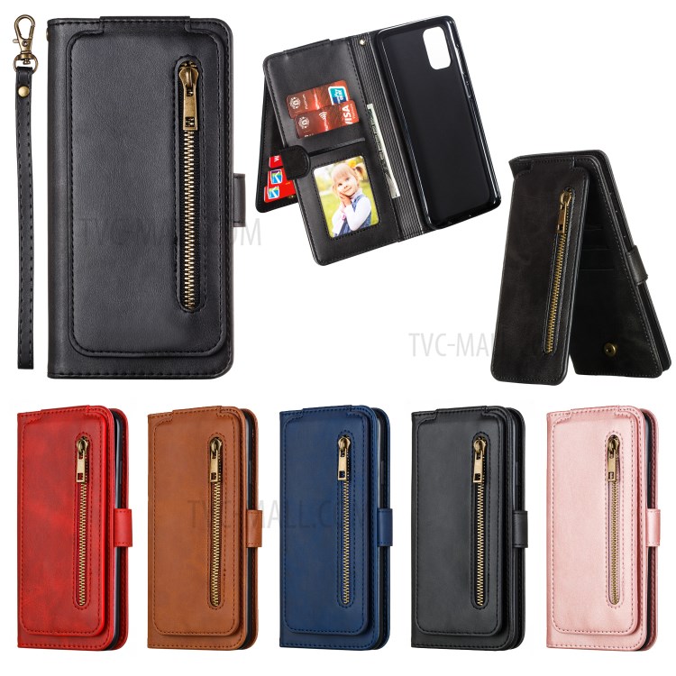 Zipper Pocket with 9 Card Slots Leather Case for Samsung Galaxy A71 SM-A715 - Black-14