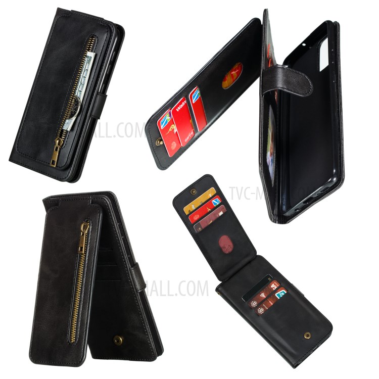 Zipper Pocket with 9 Card Slots Leather Case for Samsung Galaxy A71 SM-A715 - Black-3