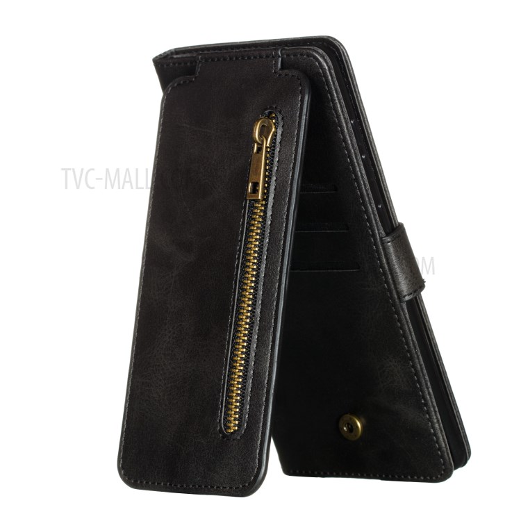 Zipper Pocket with 9 Card Slots Leather Case for Samsung Galaxy A71 SM-A715 - Black-7