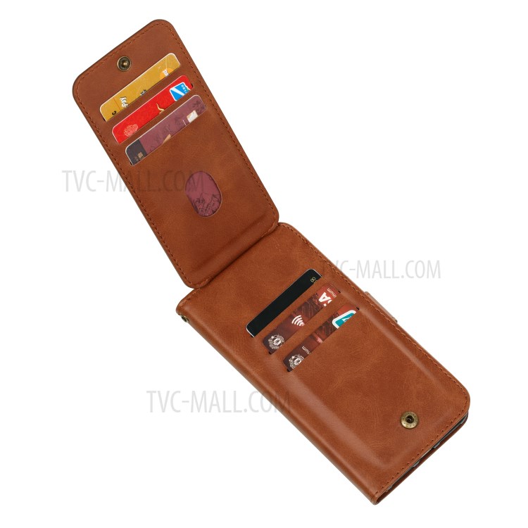 Tasca 9 Slot Per Schede Cassa Di Coperture Portafoglio In Pelle Elegante Cerniera Per La Galassia S20 Ultra - Marrone-11