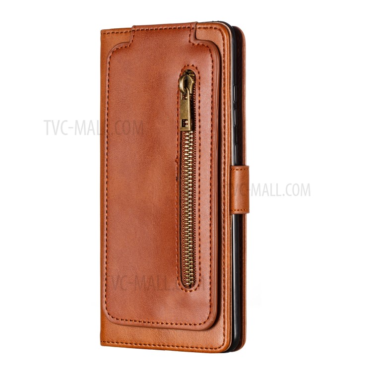 Tasca 9 Slot Per Schede Cassa Di Coperture Portafoglio In Pelle Elegante Cerniera Per La Galassia S20 Ultra - Marrone-4