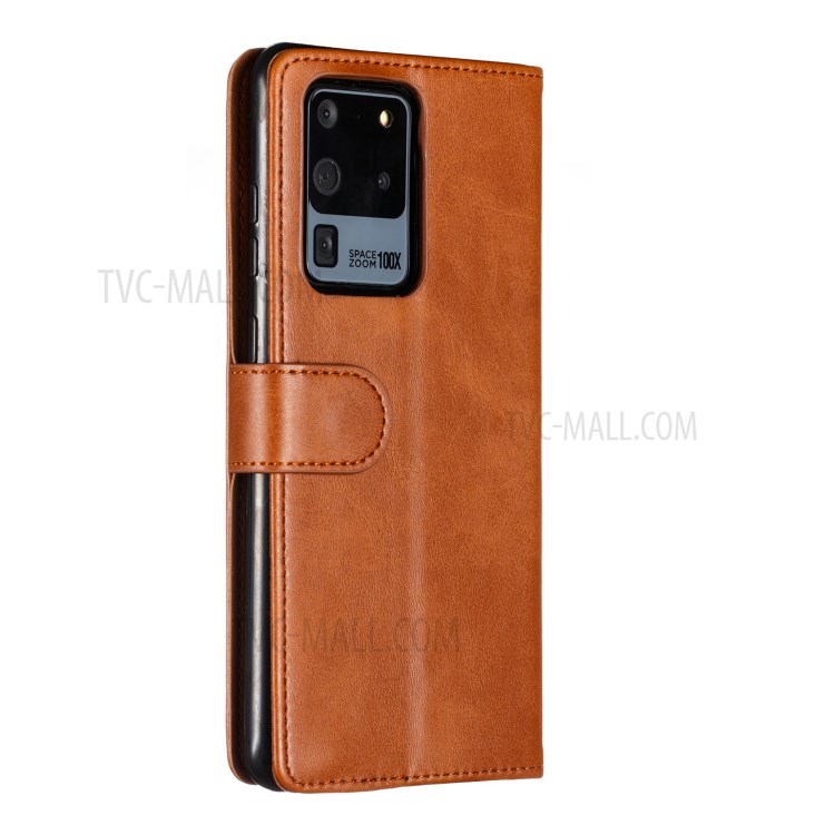 Tasca 9 Slot Per Schede Cassa Di Coperture Portafoglio In Pelle Elegante Cerniera Per La Galassia S20 Ultra - Marrone-5