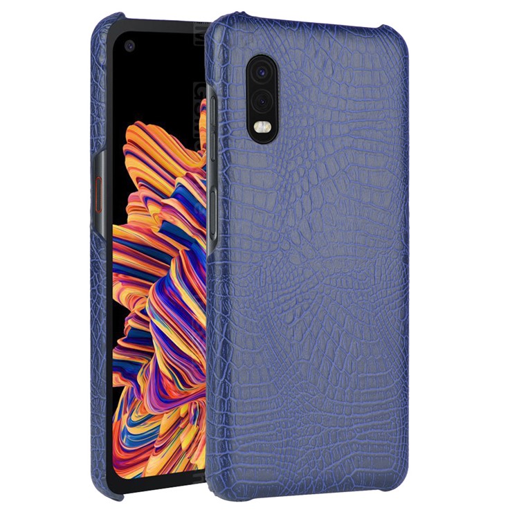 Capa de PC Com Revestimento de Couro PU de Pele de Crocodilo Para Samsung Galaxy Xcover Pro - Azul Escuro